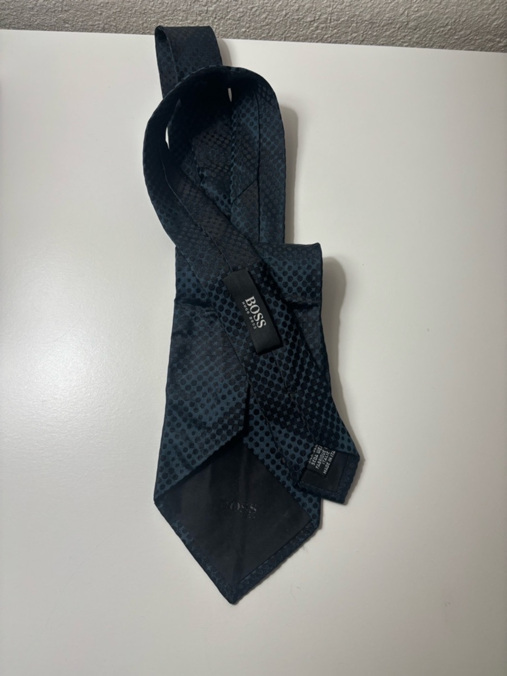 BOSS Navy Blue Polka Dot Silk Tie